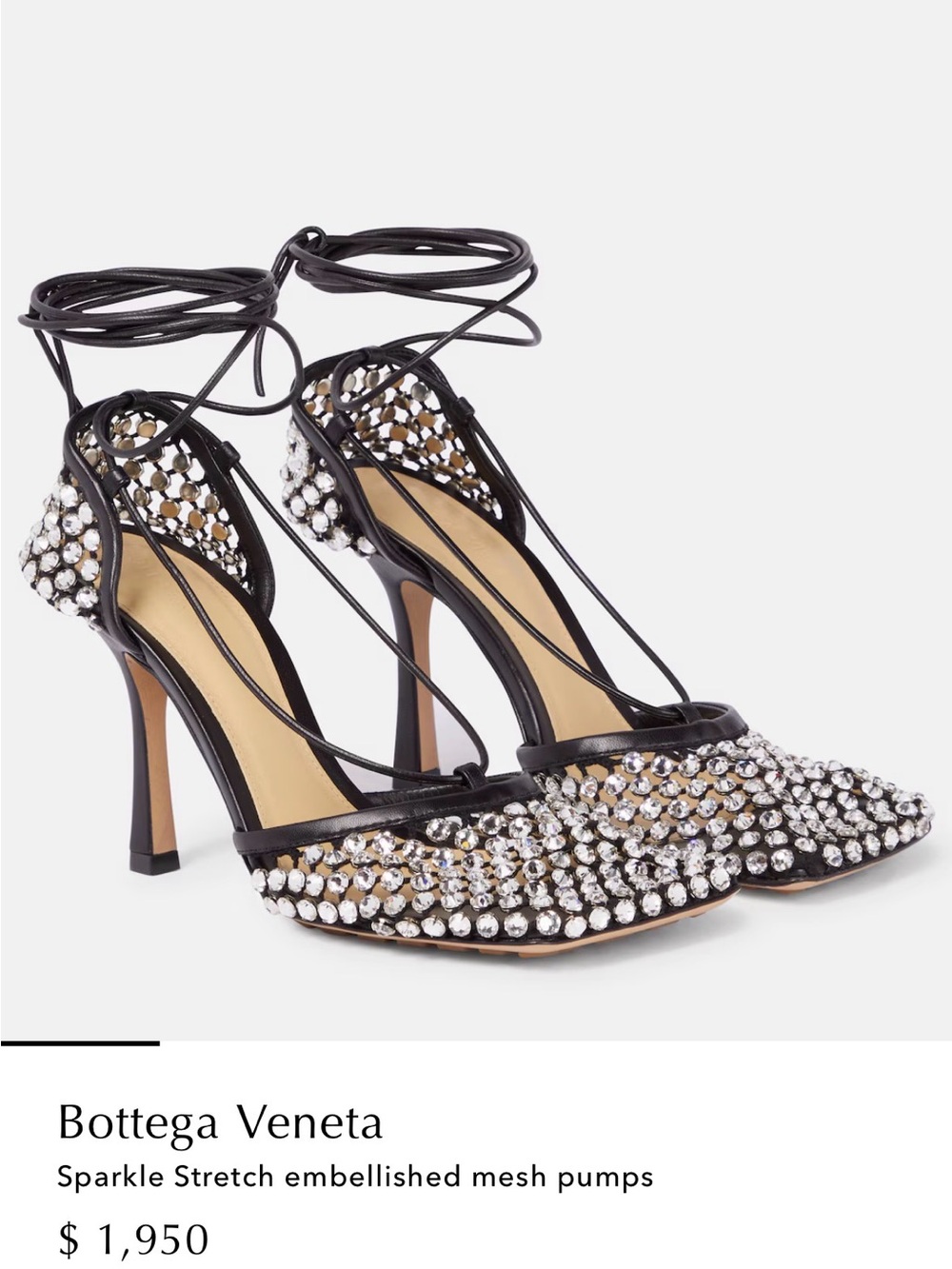 Bottega Veneta Black Crystal-Embellished Lace-Up Mesh Pumps